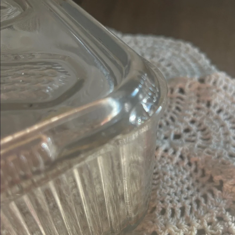 Vintage Clear Glass vegetable Dish with Decorative Lid - Clear